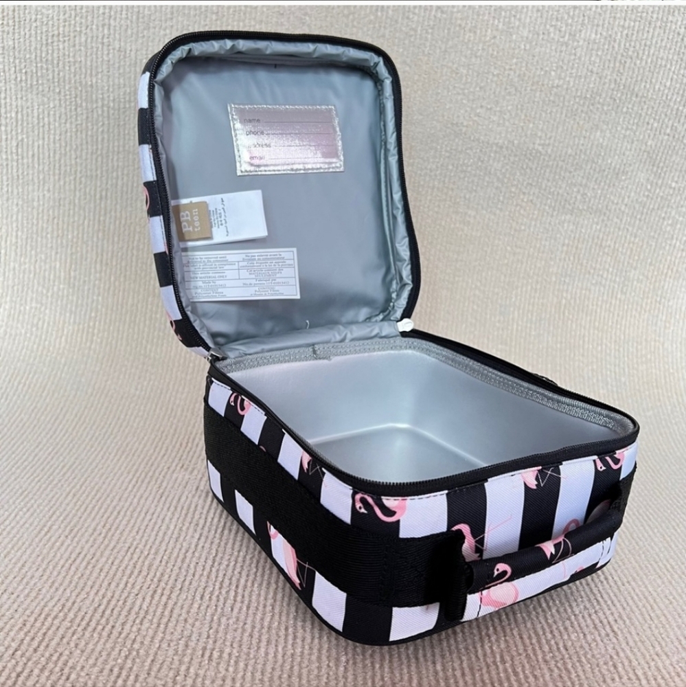 New Pottery Barn PBTEEN Gear-Up Black Stripes Flamingo lunchbox - Picture 2 of 6